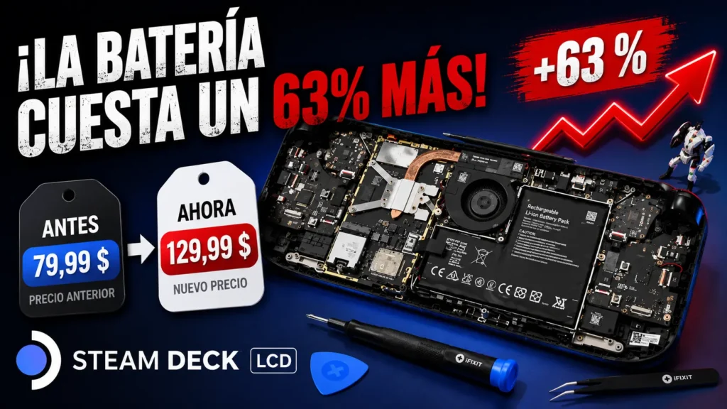 La batería oficial del Steam Deck LCD vuelve a iFixit con una subida del 63 % en su precio.
