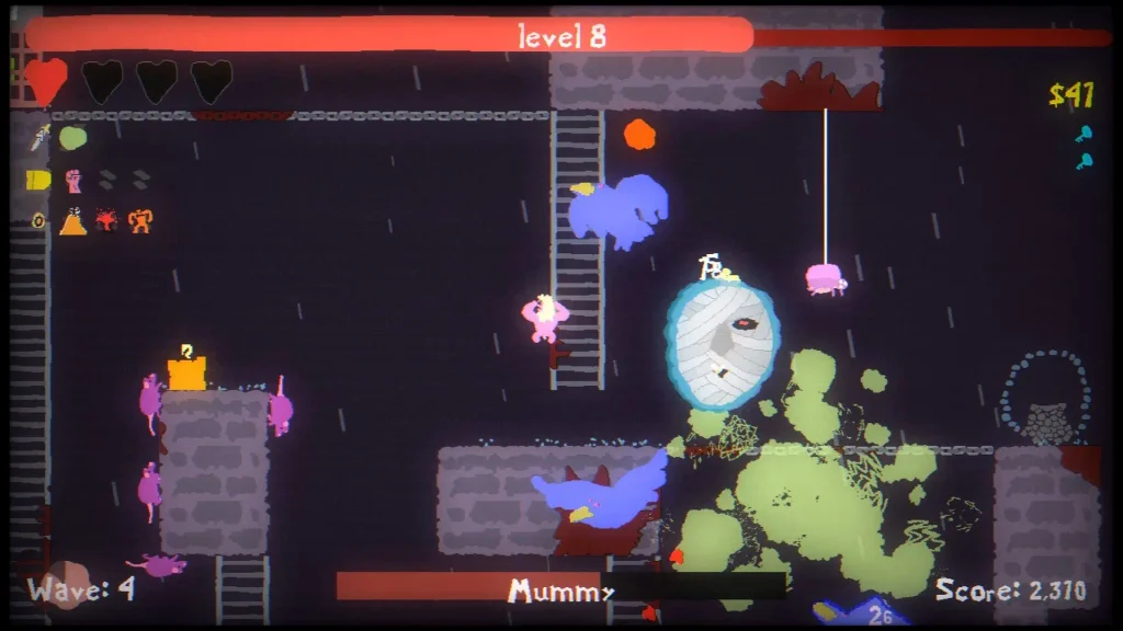 Protagonista escalando una pared en Blood Dungeon.