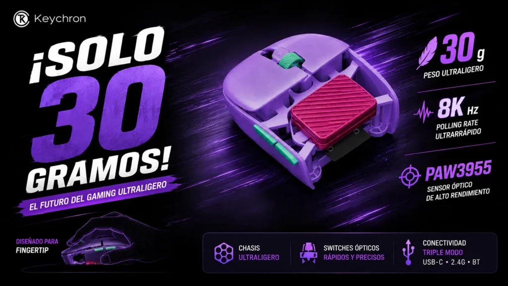 Keychron muestra un concepto de ratón gaming de 30 gramos basado en el G6 HE.