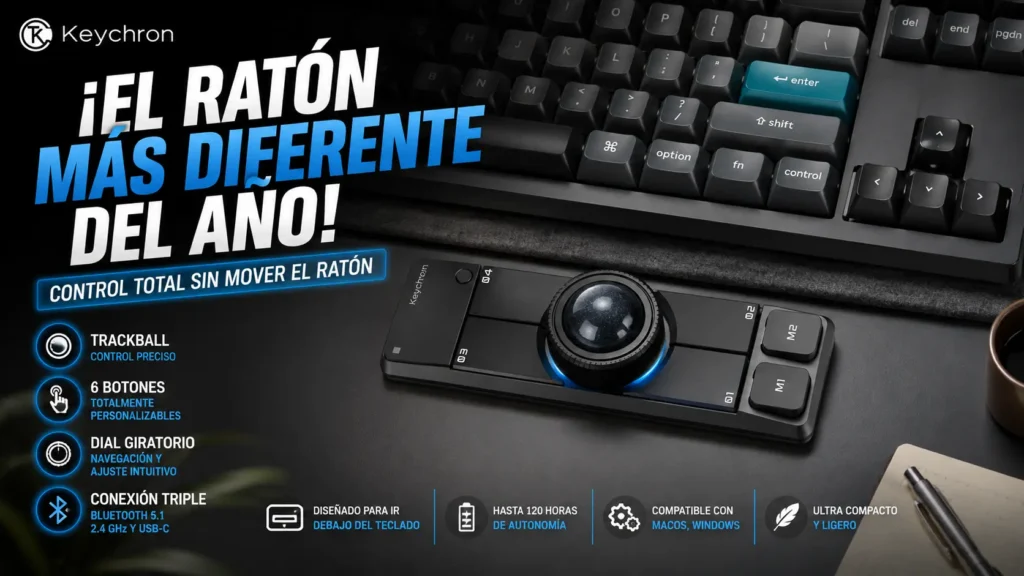 Keychron Nape Pro, un innovador trackball inalámbrico diseñado para colocarse debajo del teclado.