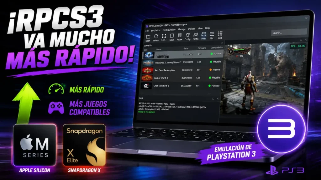 RPCS3 mejora el rendimiento y la compatibilidad de la emulación de PlayStation 3 en procesadores ARM64.