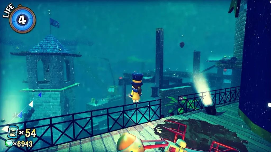 A Hat in Time gameplay, Hat Kid explorando uno de los mundos de la aventura