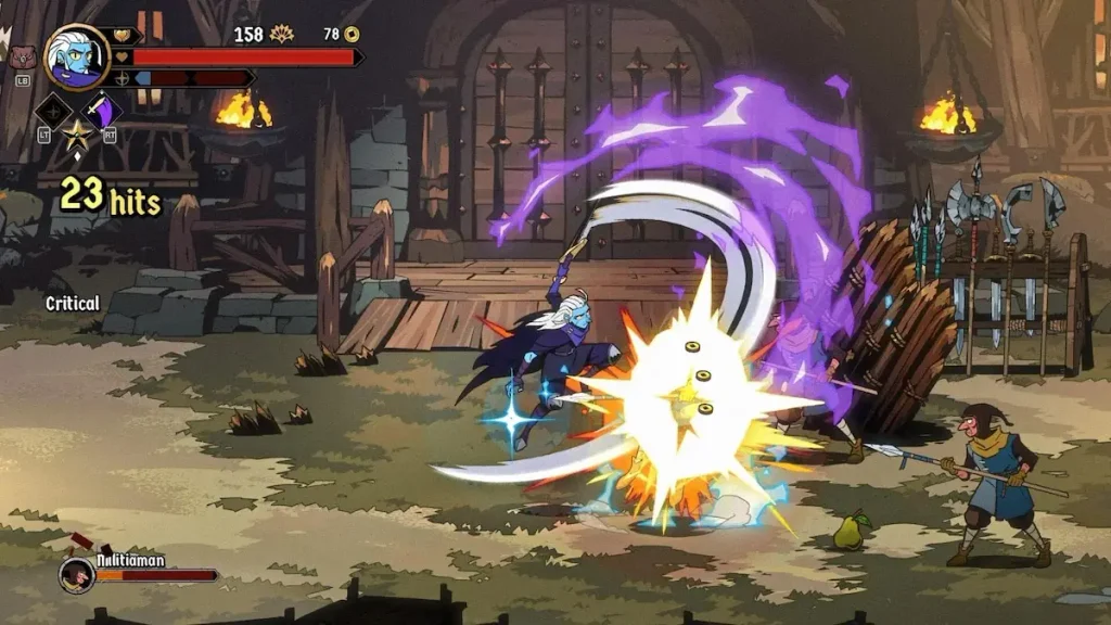 Absolum gameplay, combate contra varios enemigos en un beat em up roguelite