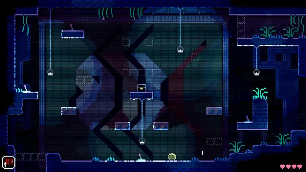 Animal Well gameplay, personaje explorando una zona subterránea llena de secretos