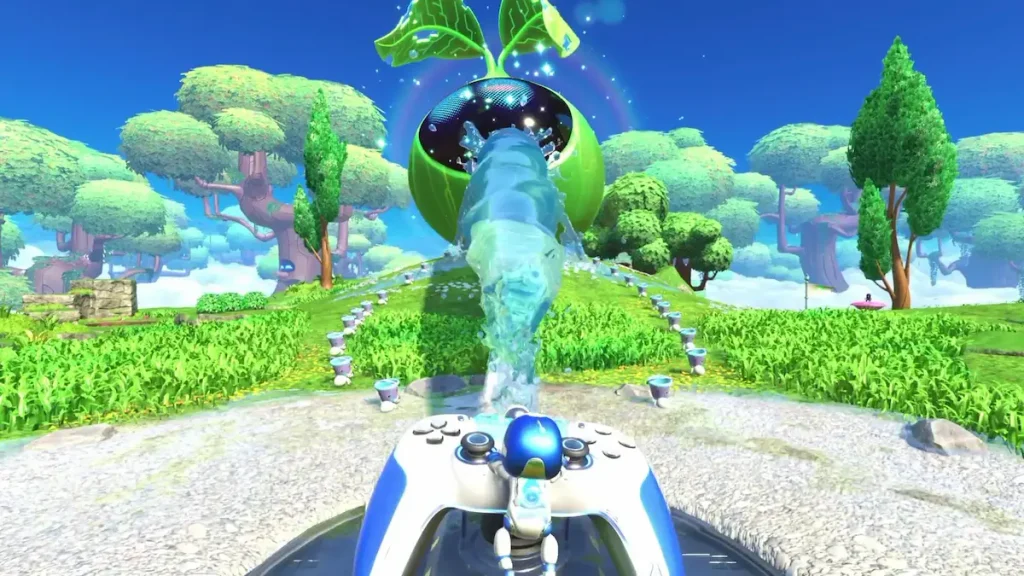Astro Bot gameplay, Astro recorriendo uno de los niveles de plataformas de PlayStation 5