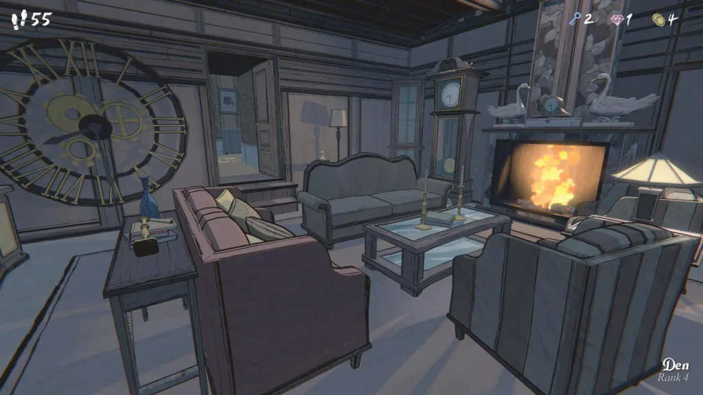 Blue Prince gameplay, exploración de la mansión y sus habitaciones
