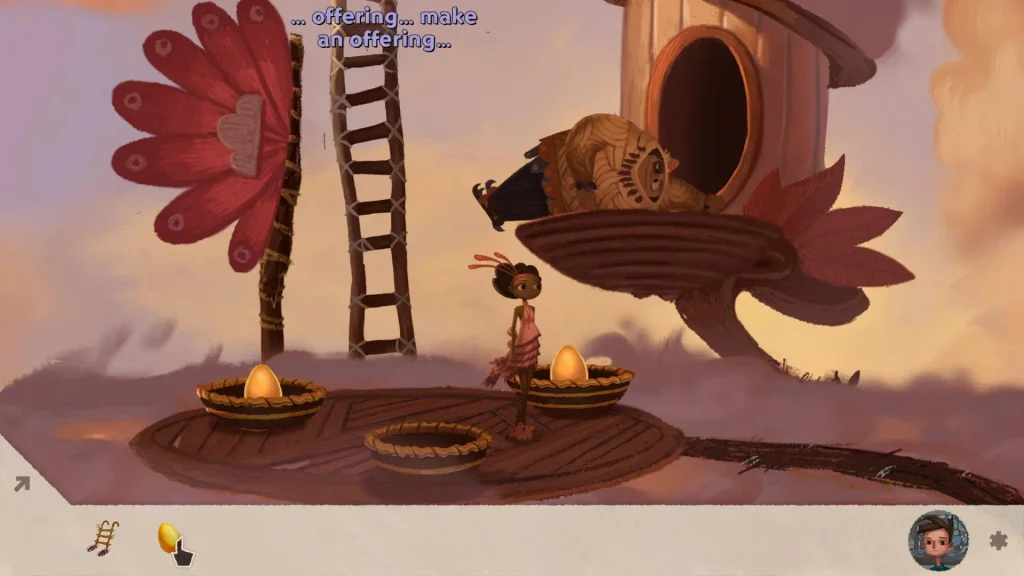 Broken Age gameplay, Vella explorando uno de los escenarios de la aventura gráfica