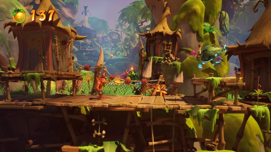 Crash Bandicoot 4 It's About Time gameplay, Crash superando un nivel de plataformas