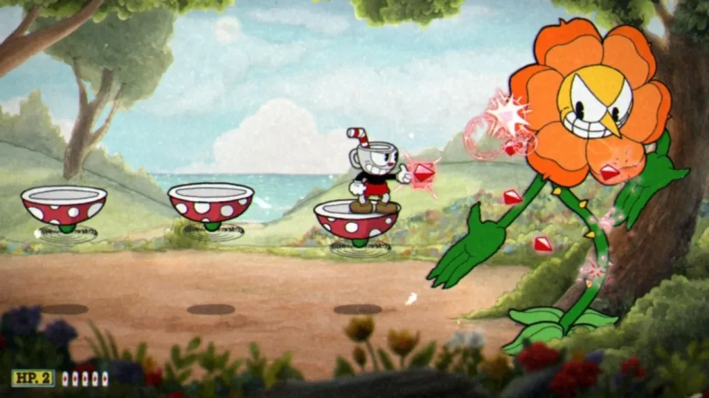 Cuphead gameplay, combate contra un jefe en una partida