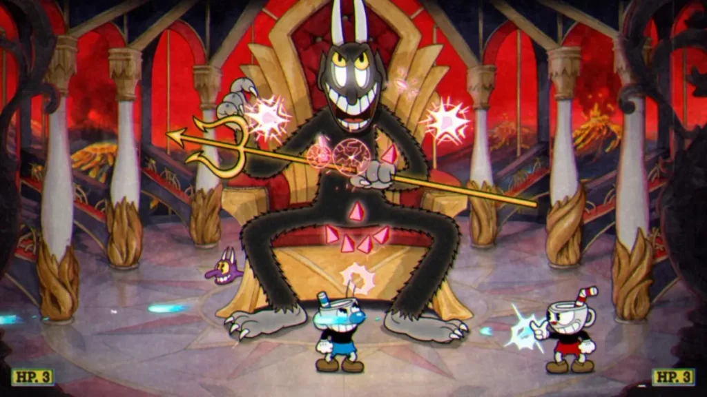 Cuphead gameplay, combate contra un jefe en una partida arcade