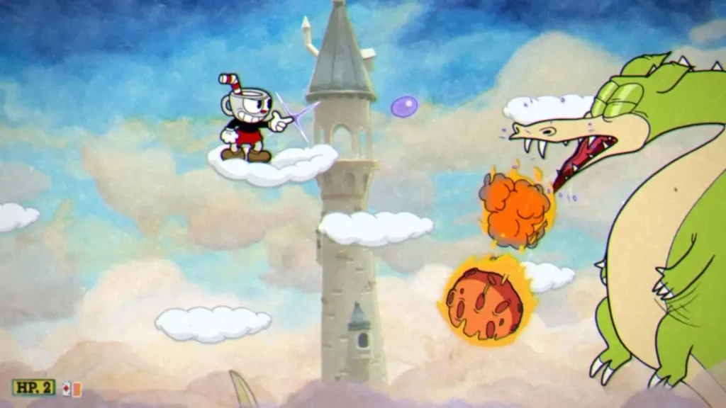 Cuphead gameplay, Cuphead enfrentándose a un jefe durante una partida