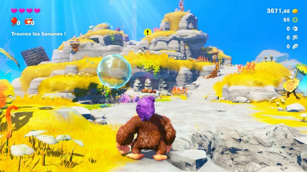 Donkey Kong Bananza gameplay, Donkey Kong atravesando un escenario destruyendo el entorno