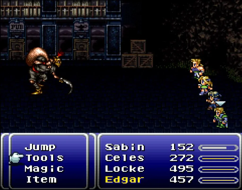 Final Fantasy VI gameplay, personajes explorando el mundo del RPG