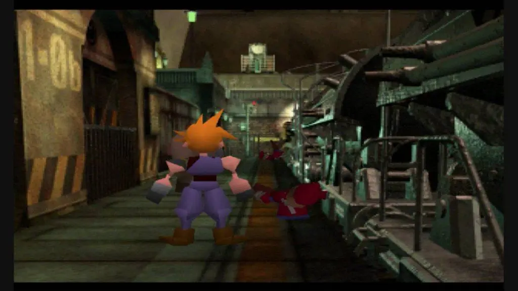 Final Fantasy VII gameplay, Cloud Strife explorando uno de los escenarios del juego