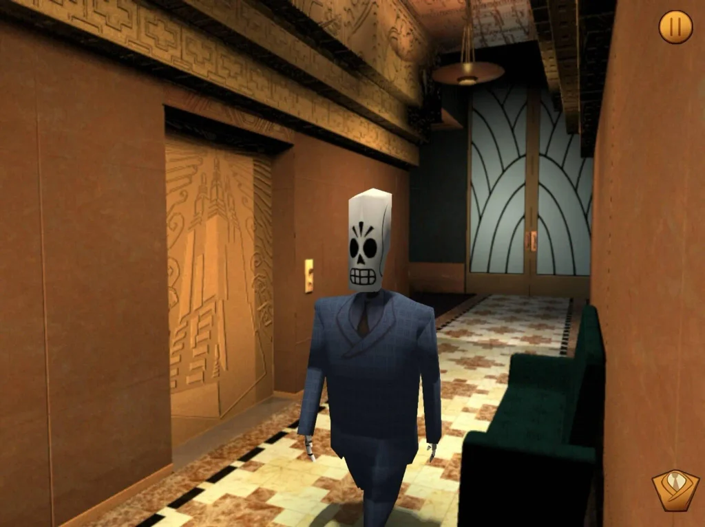 Grim Fandango Remastered gameplay, Manny Calavera explorando el mundo del juego