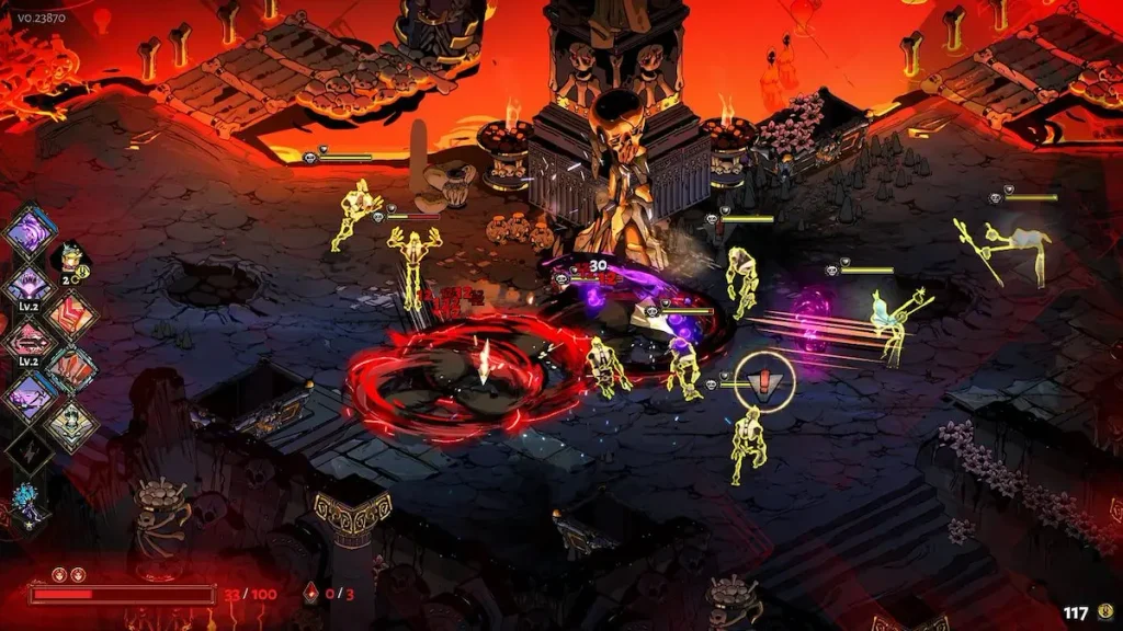 Hades gameplay, Zagreus combatiendo contra enemigos en el inframundo