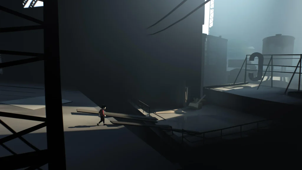 INSIDE gameplay, protagonista avanzando por un escenario oscuro y misterioso