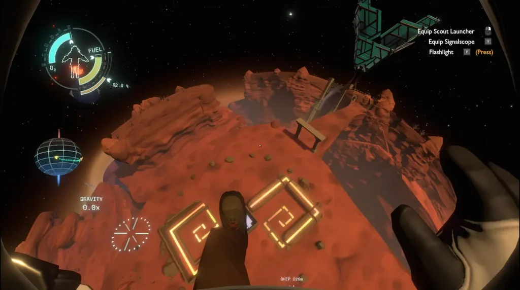 Outer Wilds gameplay, exploración de un planeta del sistema solar