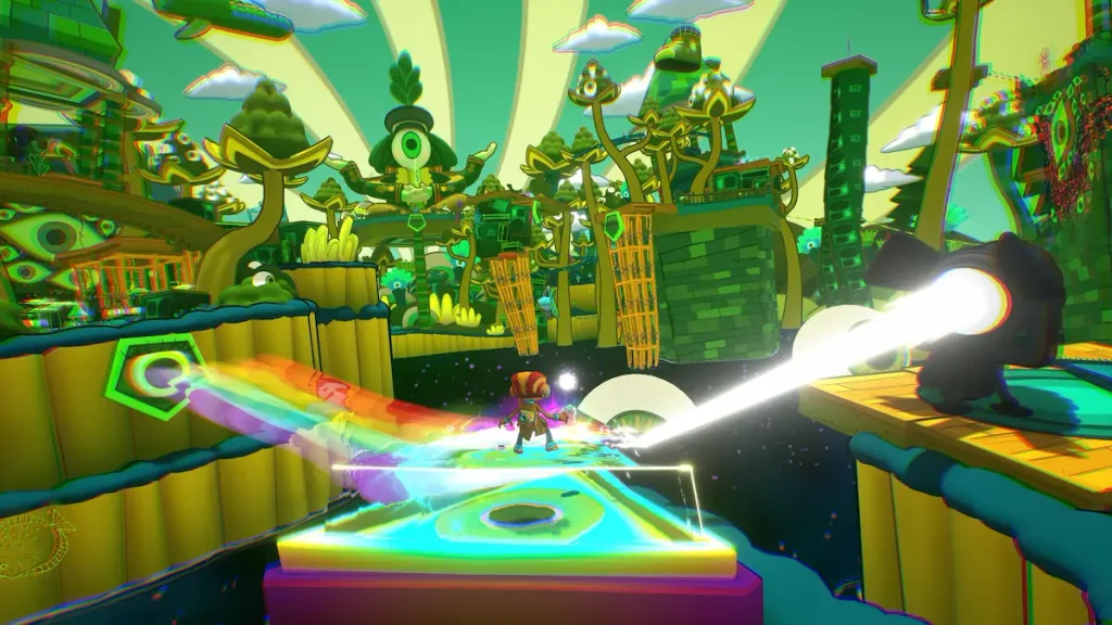 Psychonauts 2 gameplay, Raz explorando uno de los escenarios de la aventura