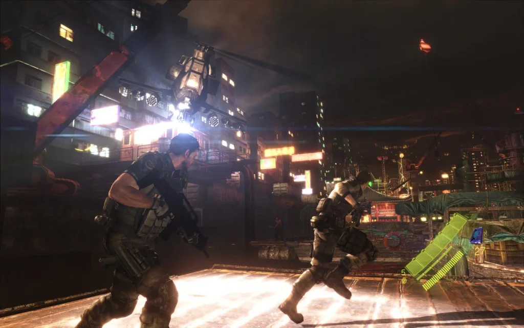 Resident Evil 6 gameplay, Leon Kennedy combatiendo contra enemigos durante una misión
