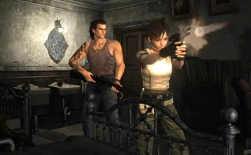 Resident Evil Zero gameplay, Rebecca Chambers y Billy Coen explorando una zona infestada