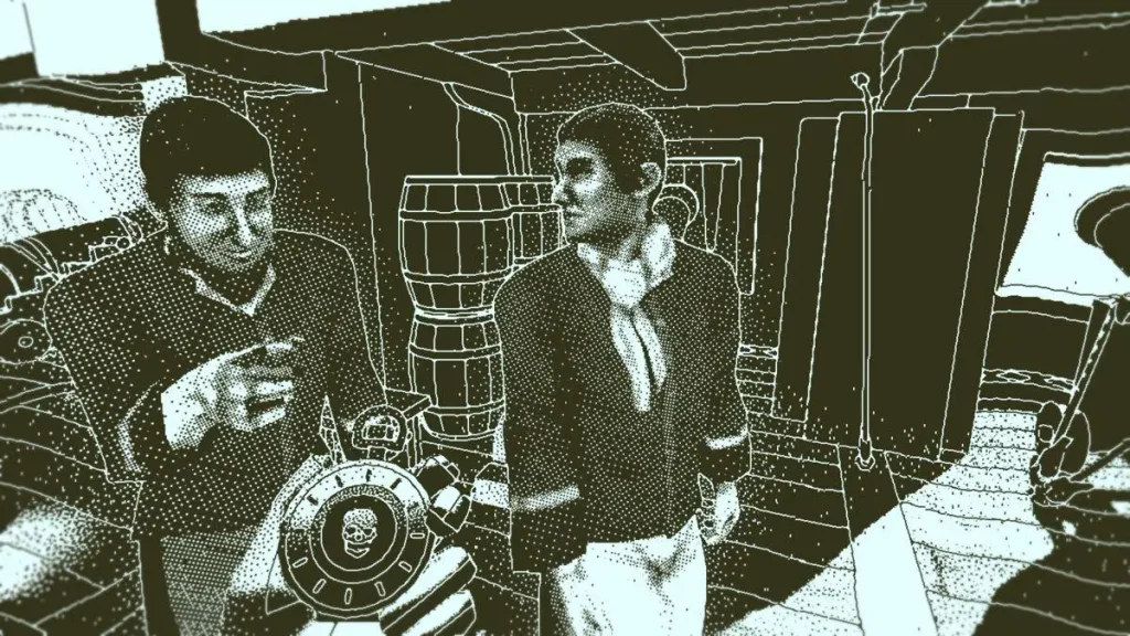 Return of the Obra Dinn gameplay, investigación de la tripulación del barco