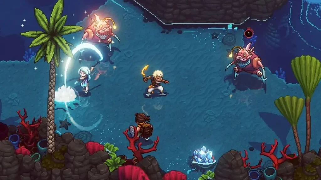 Sea of Stars gameplay, personajes combatiendo contra enemigos durante una batalla