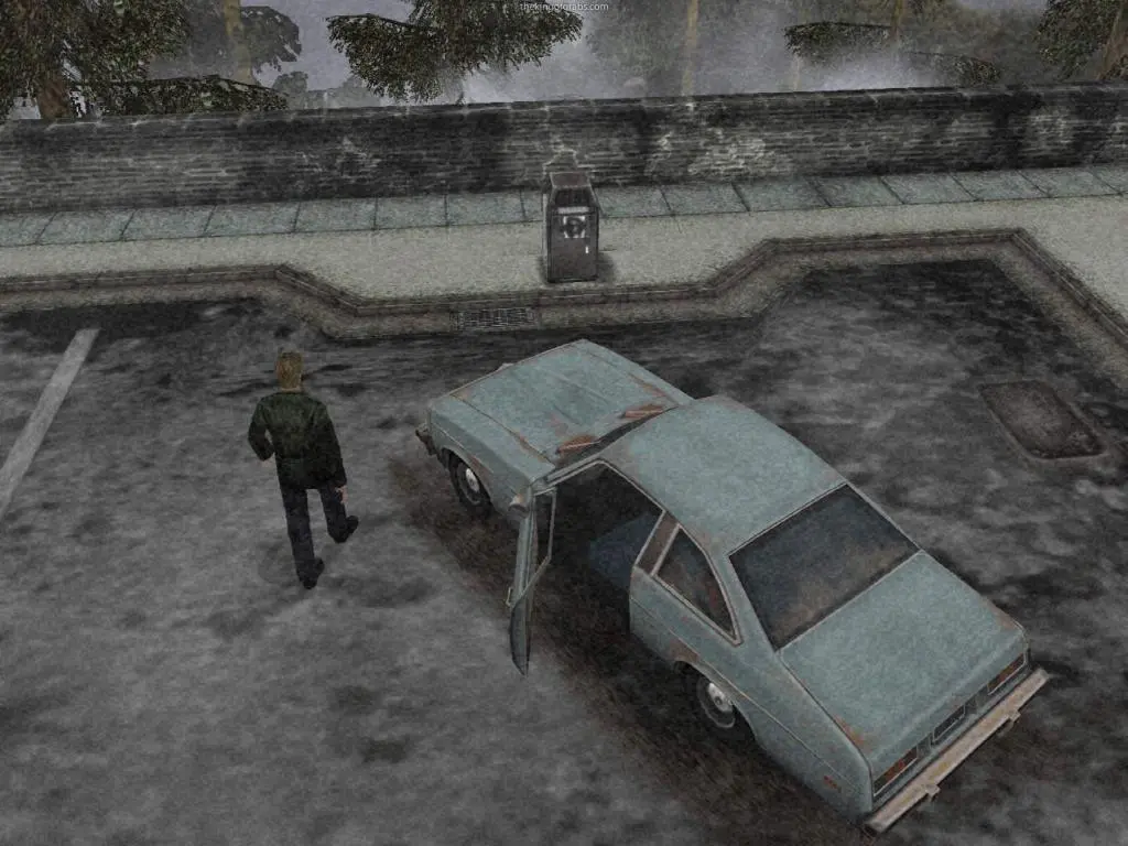 Silent Hill 2 gameplay, James Sunderland explorando las calles de Silent Hill