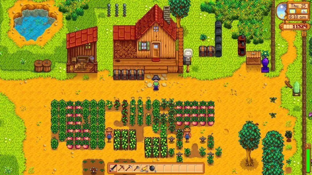 Stardew Valley gameplay, jugador trabajando en su granja