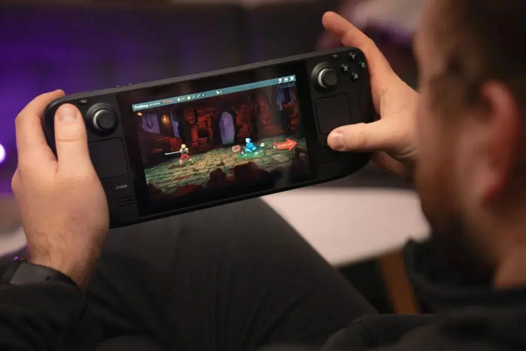 Steam Deck OLED mostrando un videojuego