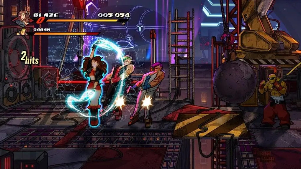 Streets of Rage 4 gameplay, combate contra varios enemigos en un beat em up