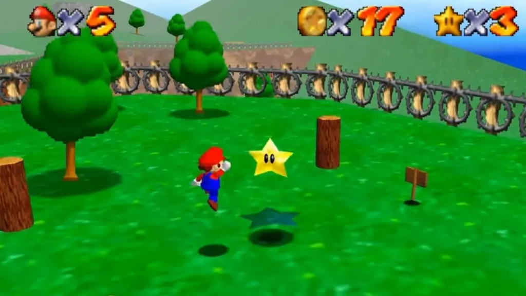 Super Mario 64 gameplay, Mario explorando uno de los mundos del juego