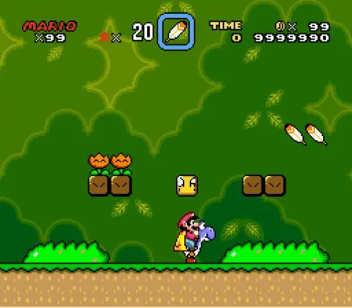 Super Mario World gameplay, Mario recorriendo uno de los niveles de Super Nintendo