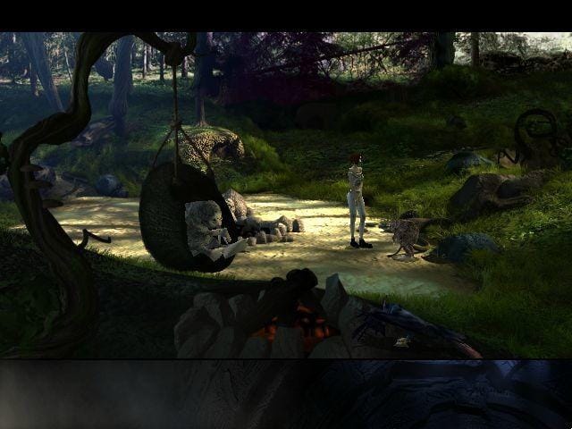 The Longest Journey gameplay, April Ryan explorando uno de los escenarios