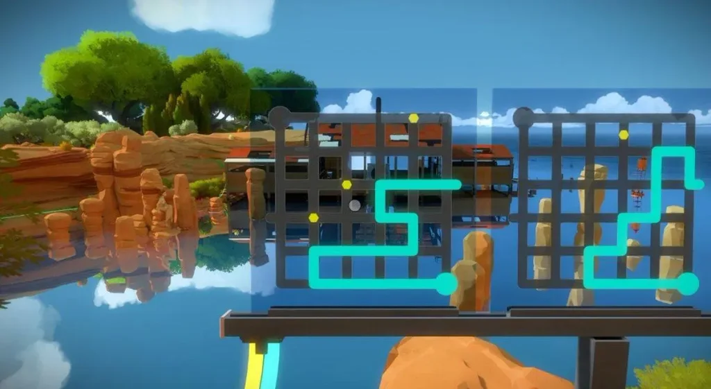 The Witness gameplay, resolución de un puzle de lógica en la isla