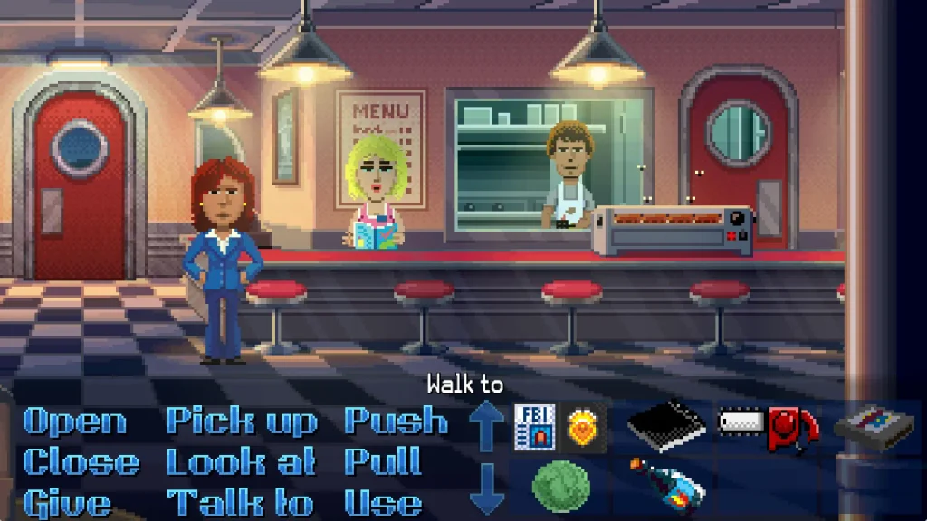 Thimbleweed Park gameplay, captura de la aventura gráfica de misterio