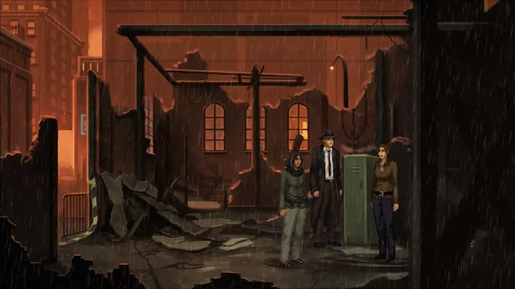 Unavowed gameplay, personajes investigando un escenario sobrenatural