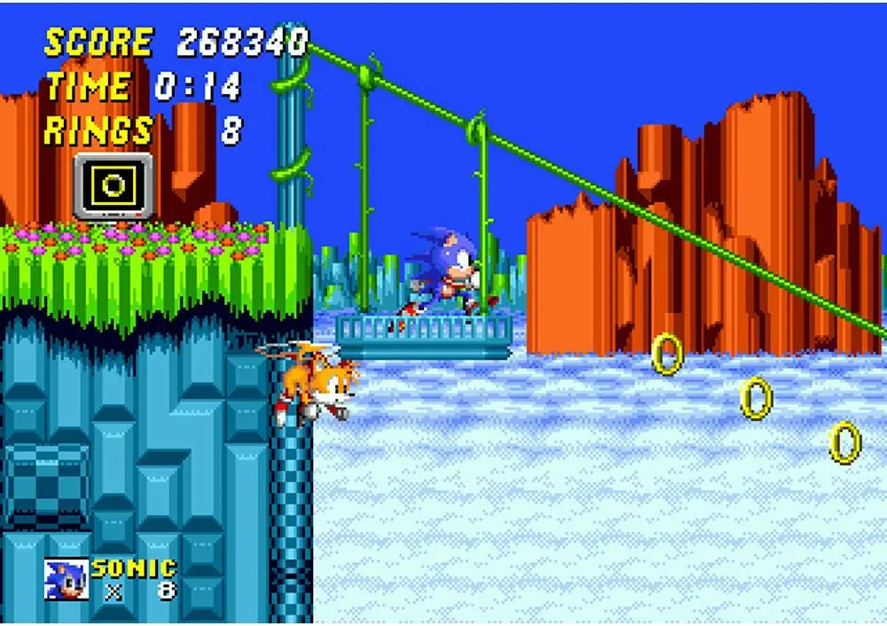 Sonic the Hedgehog 2 gameplay, Sonic recorriendo uno de los niveles de Mega Drive