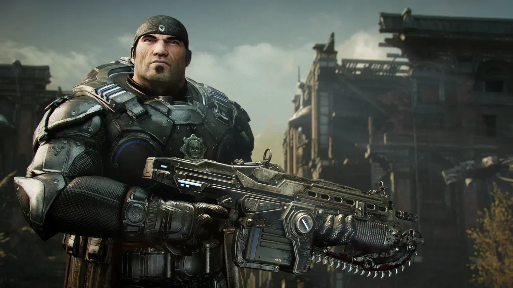 Marcus Fenix y Dominic Santiago combaten contra los Locust en Gears of War: E-Day.