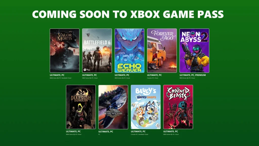 Xbox Game Pass suma Battlefield 6, Valor Mortis, Forever Ago y más juegos en octubre